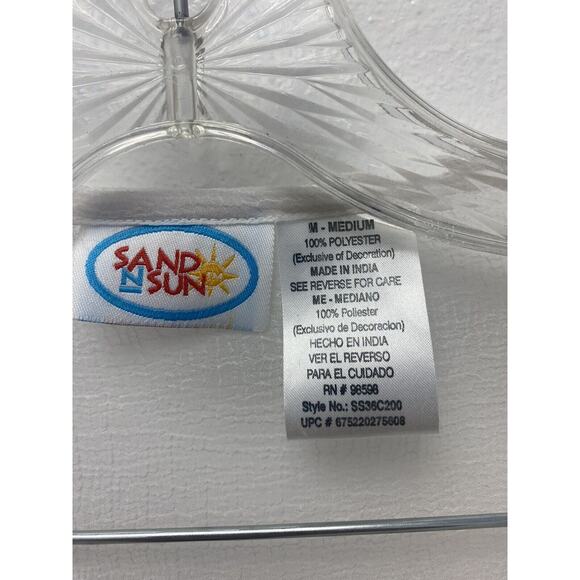 SAND N SUN Women’s Long Sleeve White Tunic Beach Swimsuit Coverup Top Medium - Picture 3 of 5